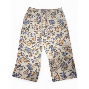 Lauren‎ Ralph Lauren Petite 12P Floral Cotton Cropped Pants Ankle Beige Blue